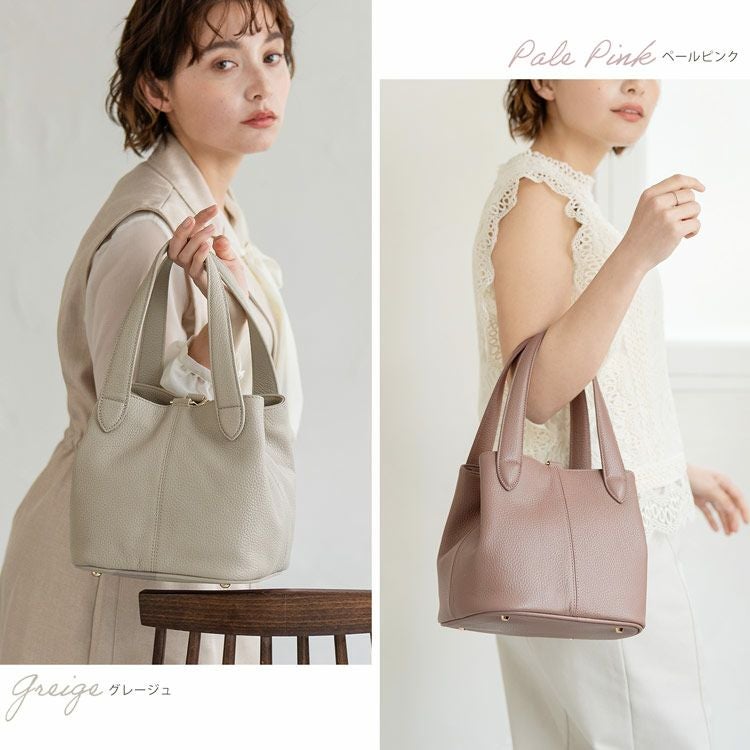 本革レディースキューブバッググレージュペールピンク