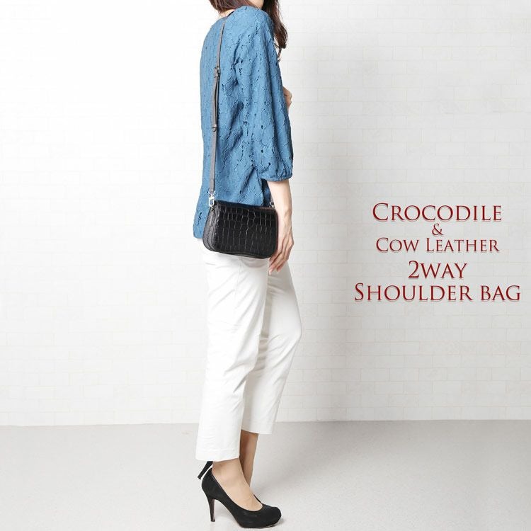 クロコダイル ショルダーバッグ 2way ミニバッグ ポシェット