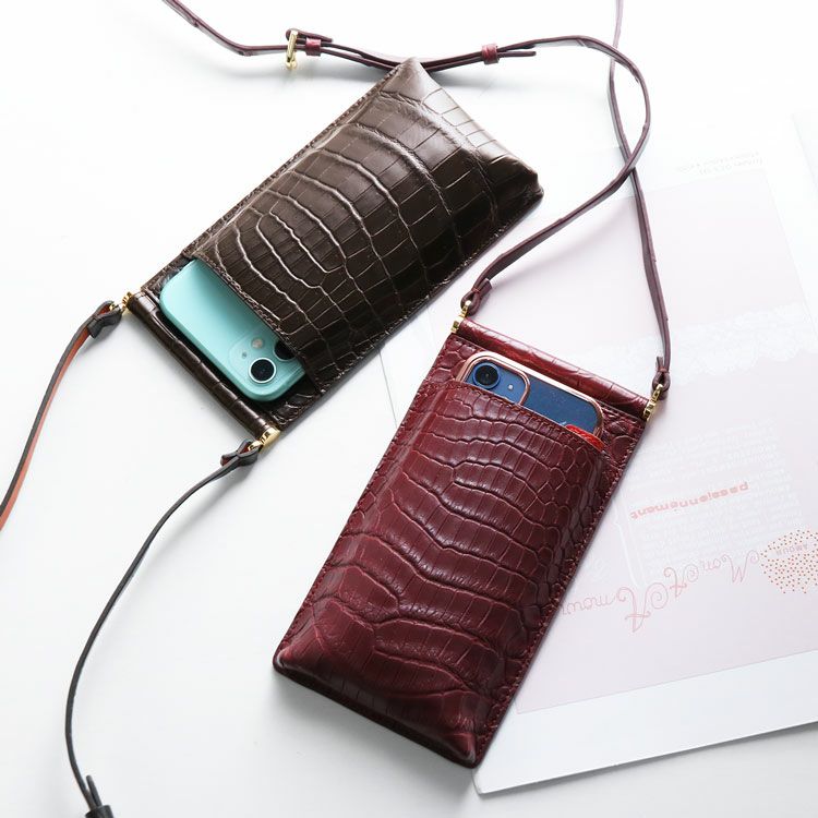 クロコダイル スマホ ポーチ マット 加工 カードホルダー付き 4FA