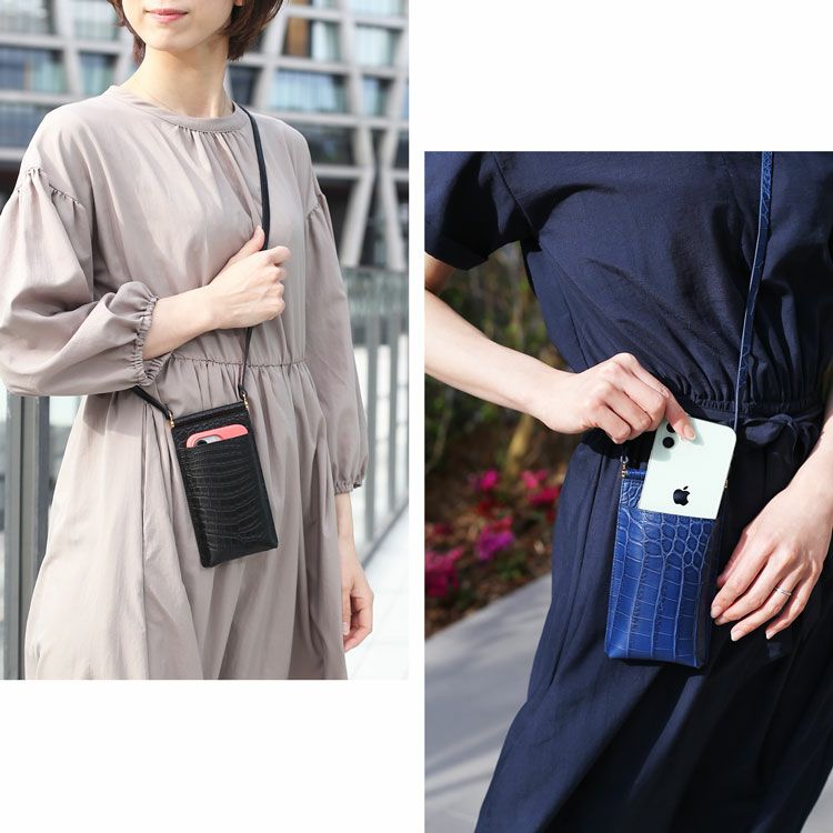 クロコダイル スマホ ポーチ マット 加工 カードホルダー付き 4FA