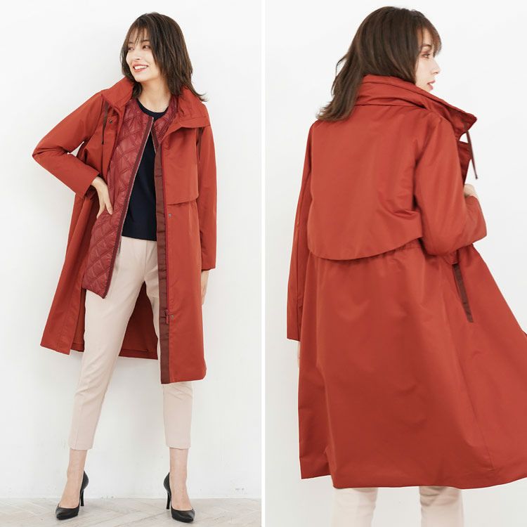 フード付き 2way ロングコート ライナーベスト付き レディース
