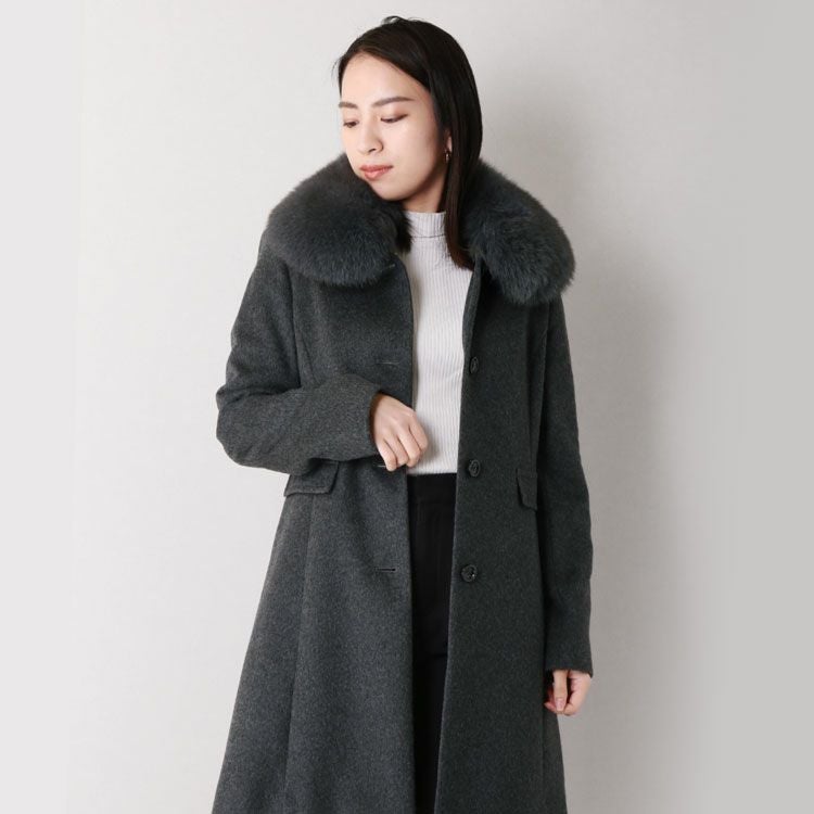カシミヤ 100% コート レディース フォックス ファー 着丈85cm