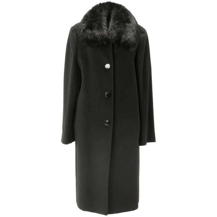 カシミヤ 100% ステンカラー ロングコート フォックスファー付き 着丈