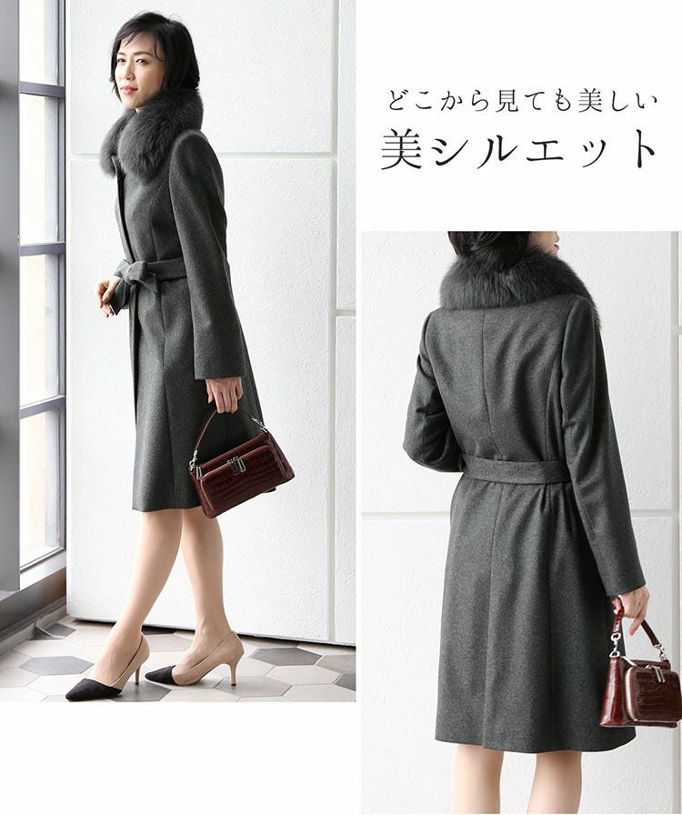 Filomo カシミヤ コート レディース カシミヤ100% ロング フォックス