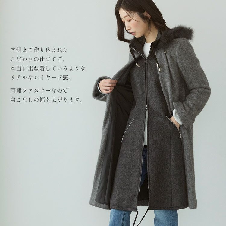 ミンク ブレンド ウール ＆ カシミヤ 100％ コート フォックスファー