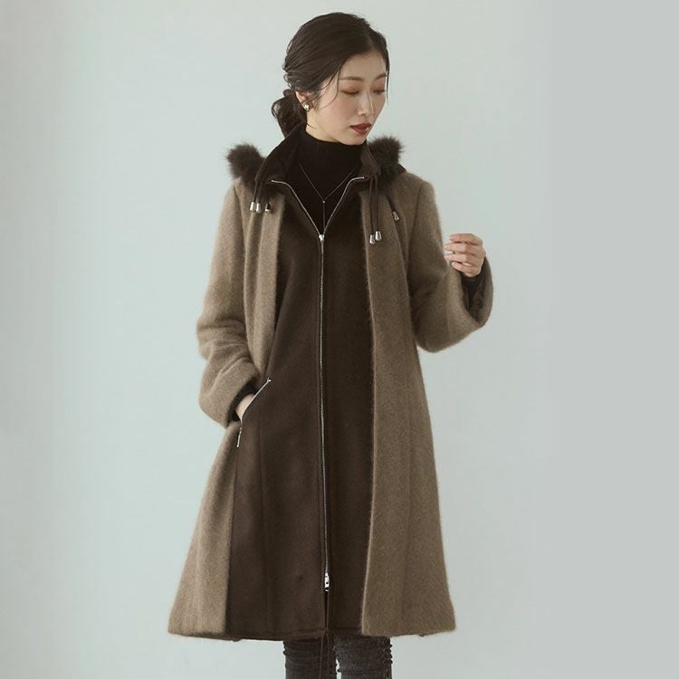 ミンク ブレンド ウール ＆ カシミヤ 100％ コート フォックスファー