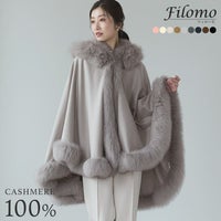 カシミヤケープフォックスファートリミングフード付きレディース