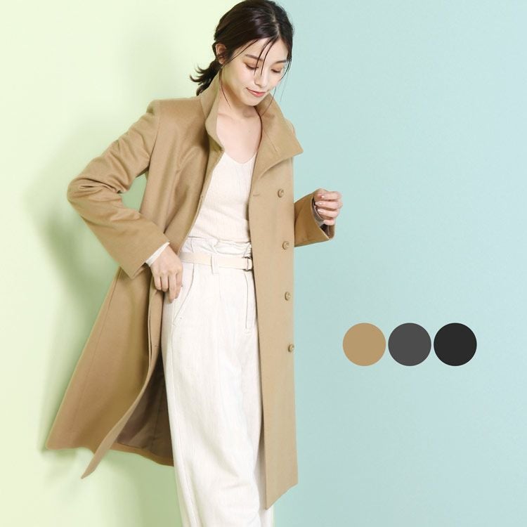 カシミヤ ブレンド ウール コート ノーカラー レディース (02000313r)