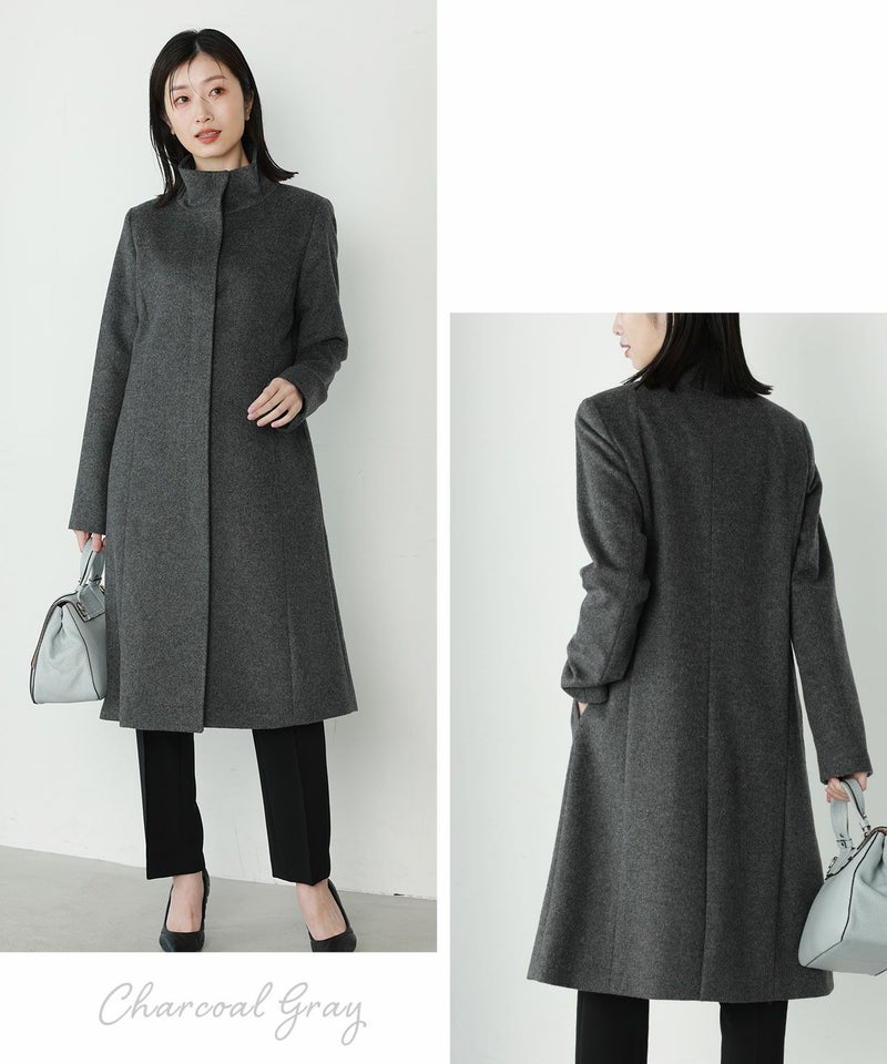 チャコールグレーカシミヤブレンドウールコート