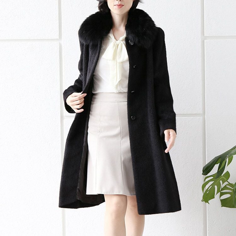 日本製 スーリー アルパカ コート フォックス襟 比翼仕立て ロング丈