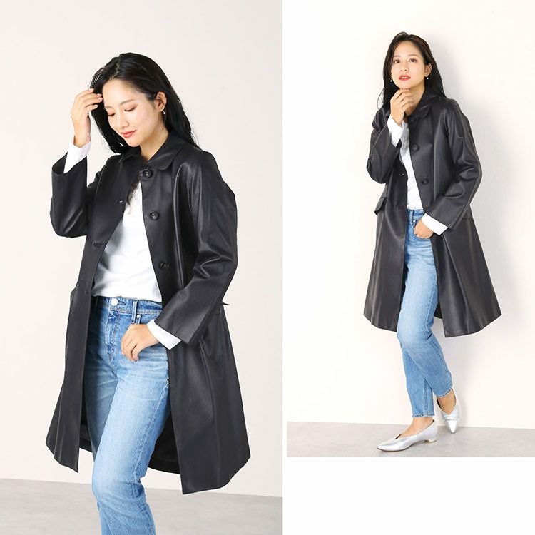 本革 レザーコート レディース ラム革 ステンカラー(04000093r) 7F