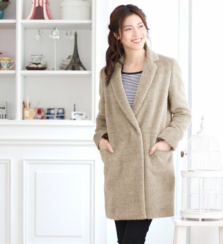 美品✨ SACRA アルパカ　ノーカラーコート　ロング　ゆったり　チェーン　38 sankyo shokai（三京商会） ロングコート アルパカ レディース