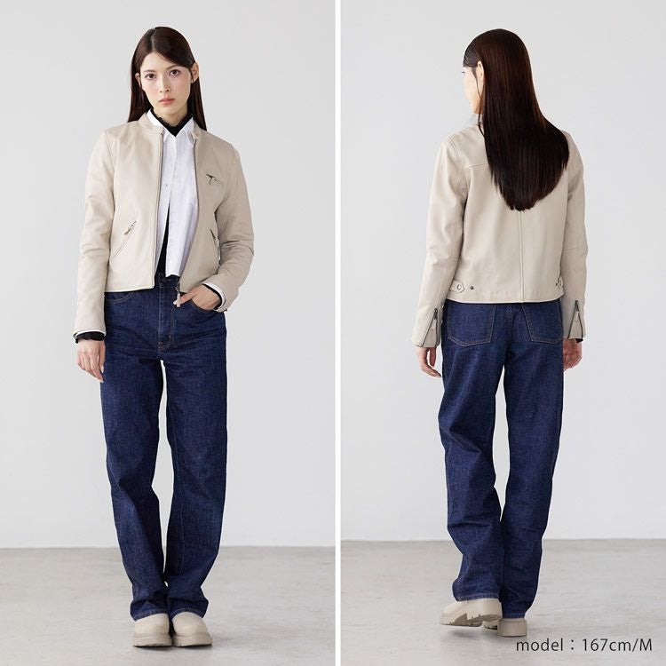 Filomo/フィローモラムライダースジャケットシングルナッパ加工レディース秋冬グレージュ/ペールブルー/ブラウン/ブラック