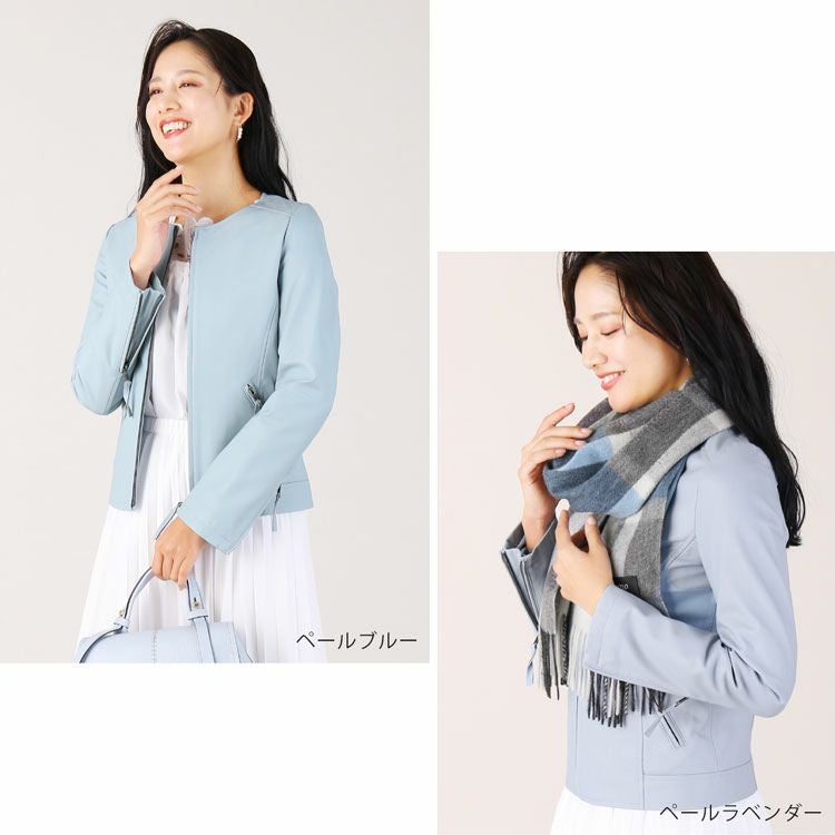 極美品 ブレンヘイム♡ラムレザー ノーカラー ライダース ジャケット M レザージャケット レディース ノーカラー ラム ナッパ 本革 ジャケット
