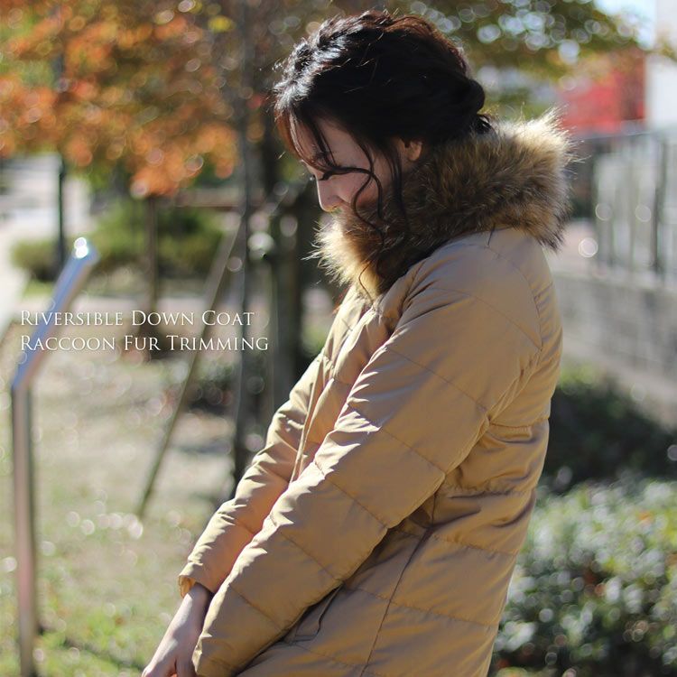 リバーシブル ダウンコート ラクーン ファー襟付き レディース 6F