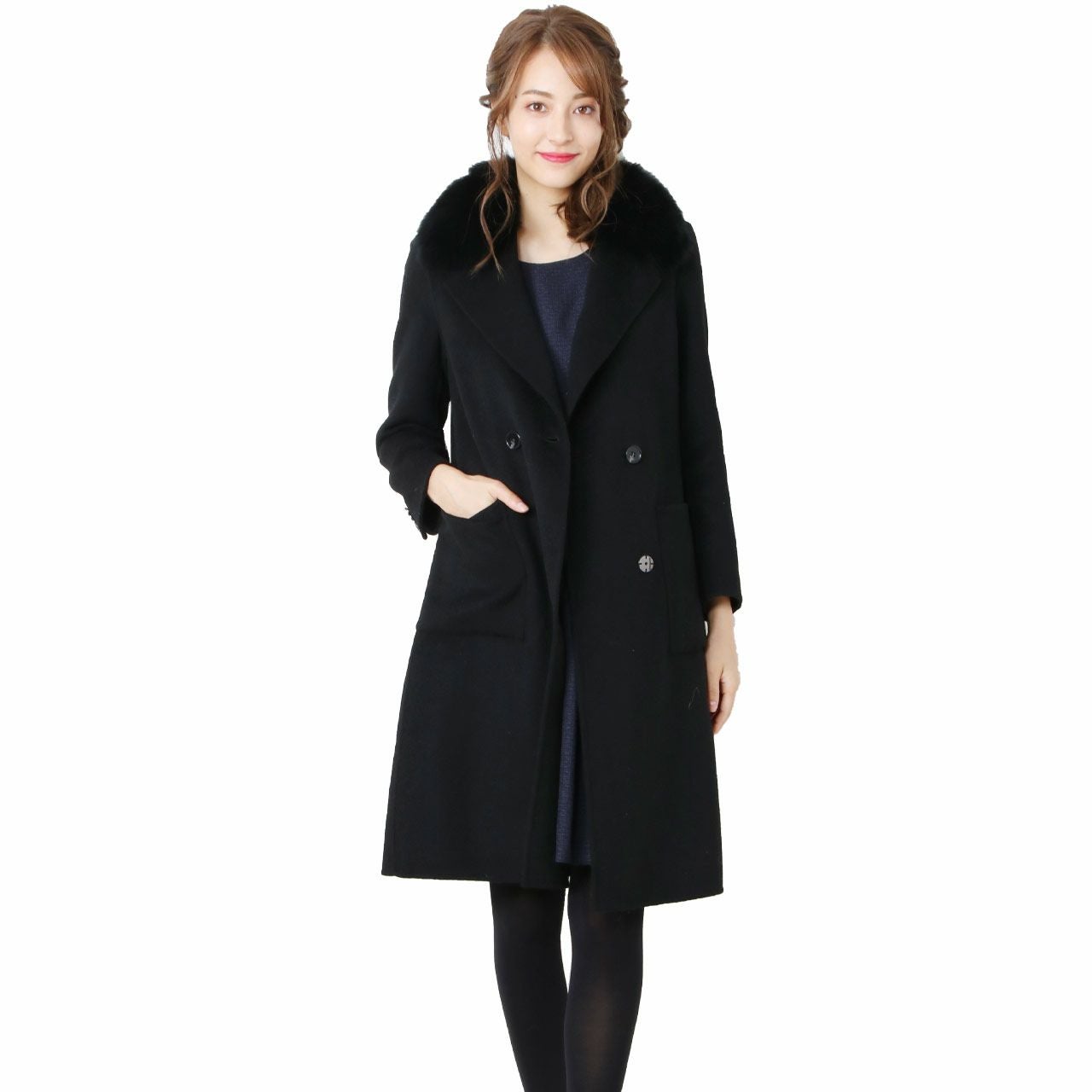 ウールコート テーラードカラー 取り外し可能ファー付き 6F
