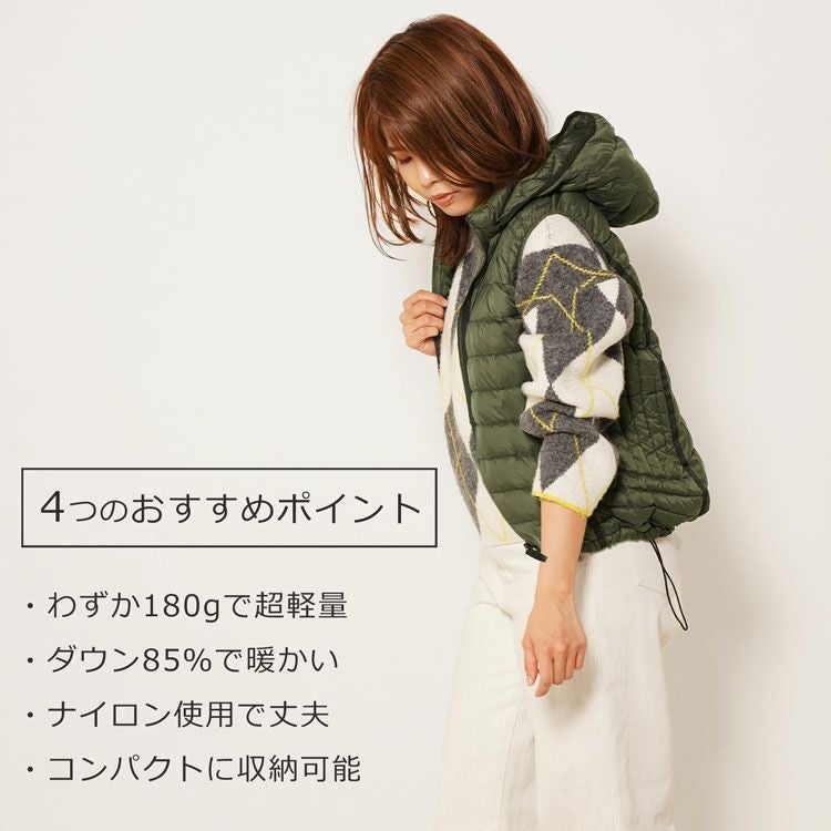 ダウンベスト レディース フード付き ダウン85% 軽量 ライトダウン