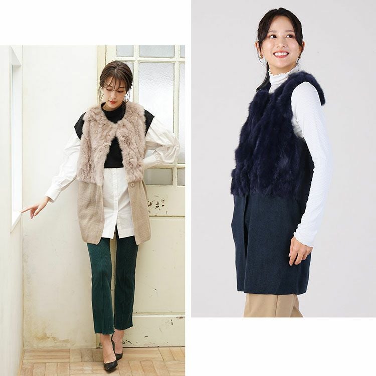 ラビット ファー トリミング ニット ロング ベスト レディース Filomo 6F