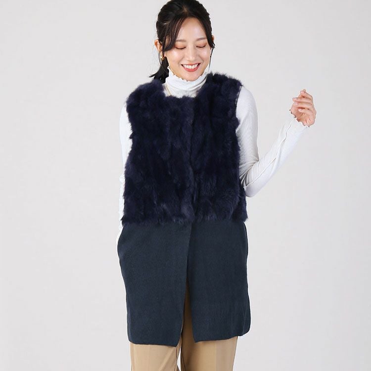 美品 北川 フード付き ラビット ファー × ニット ロング ベスト レディース 楽天市場】【5％クーポン】ファーベスト レディース ラビット ファー