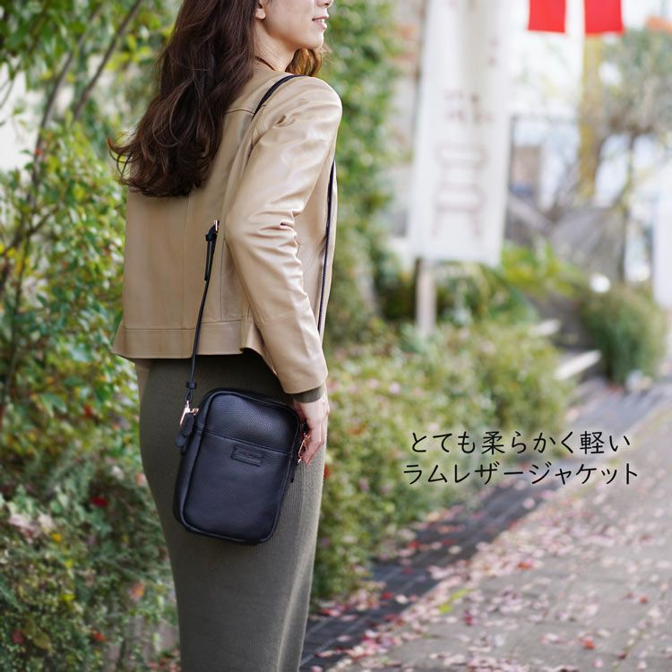 レザージャケット レディース ノーカラー 本革 ラム シンプル ショート