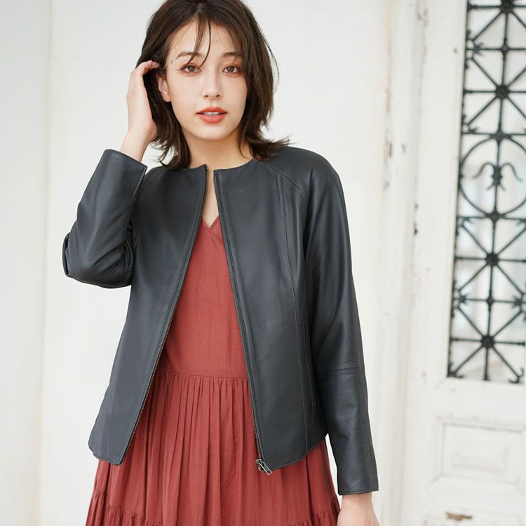 レザー ジャケット レディース Filomo ラムレザー 本革 ノーカラー