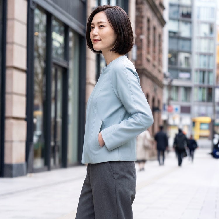 レザー ジャケット レディース Filomo ラムレザー 本革 ノーカラー