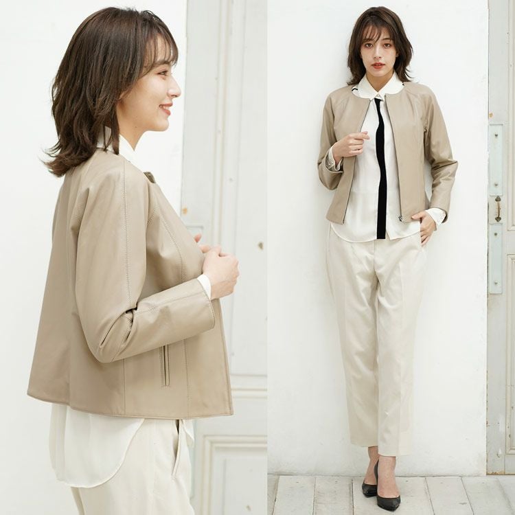 レザー ジャケット レディース Filomo ラムレザー 本革 ノーカラー