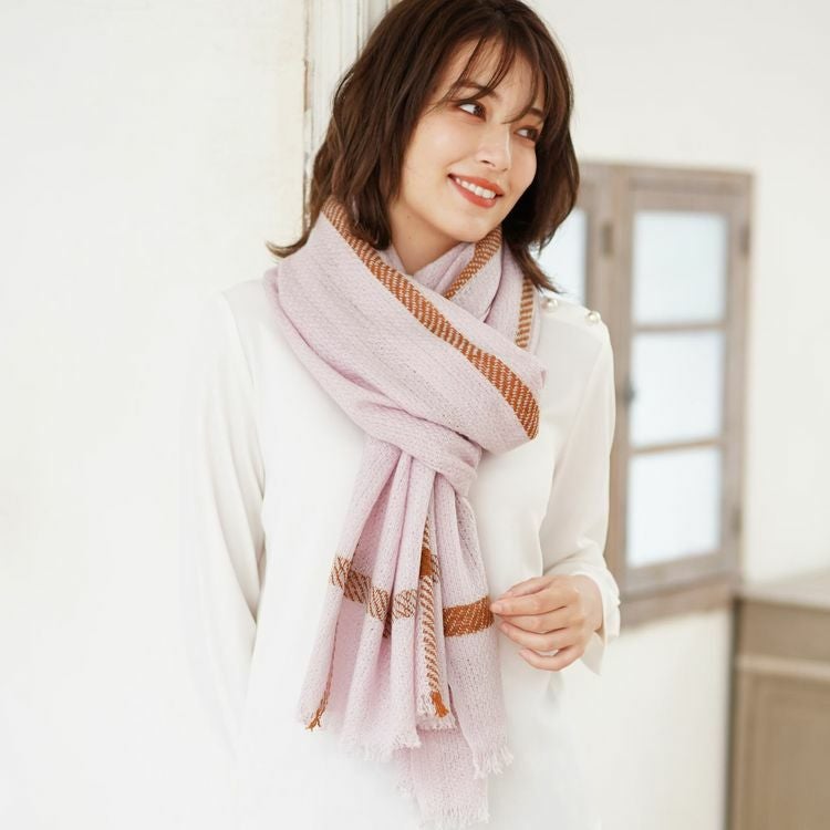 カシミヤ100% 大判ストール バスケット織り レディース (02000299r) 7F