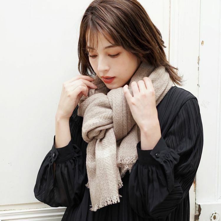 カシミヤ100% 大判ストール バスケット織り レディース (02000299r) 7F