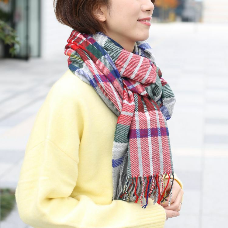 チェック柄 大判ストール レディース 7F