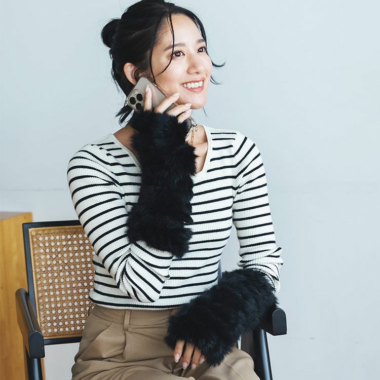 アーム ウォーマー ラビット ファー ニット グローブ レディース