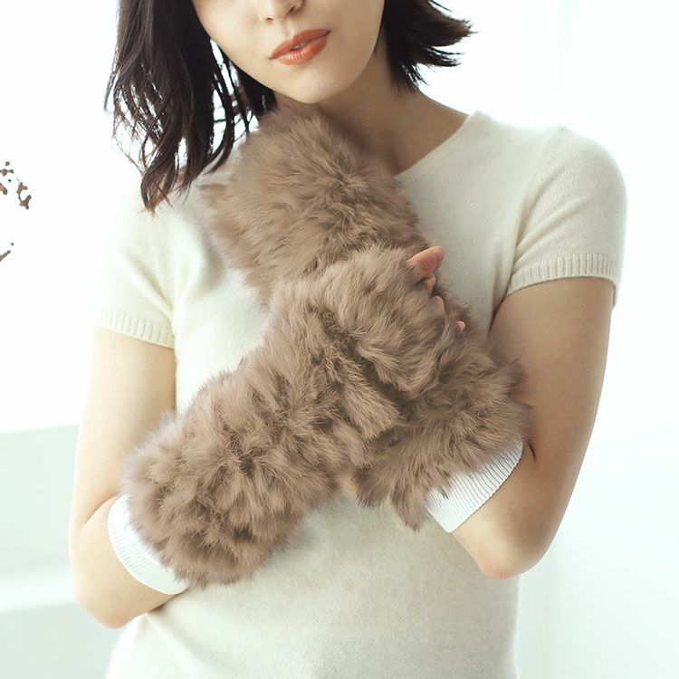 アーム ウォーマー ラビット ファー ニット グローブ レディース