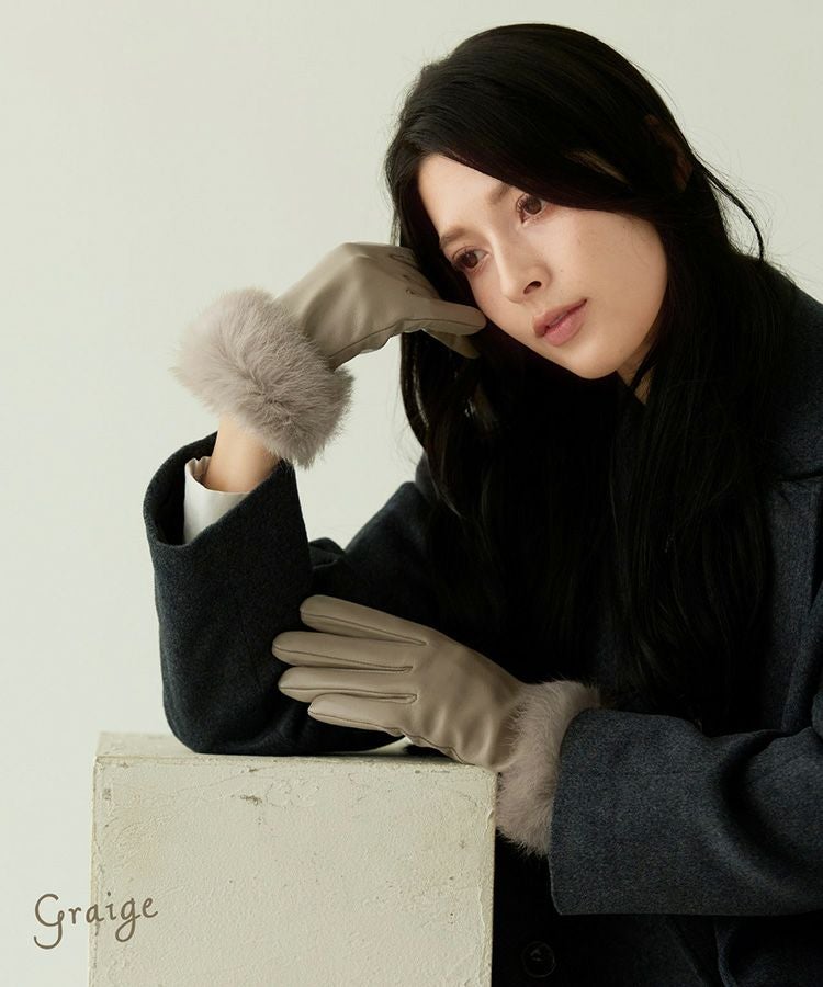 ラム レザー グローブ スマホ対応 手袋 ラビット ファー トリミング