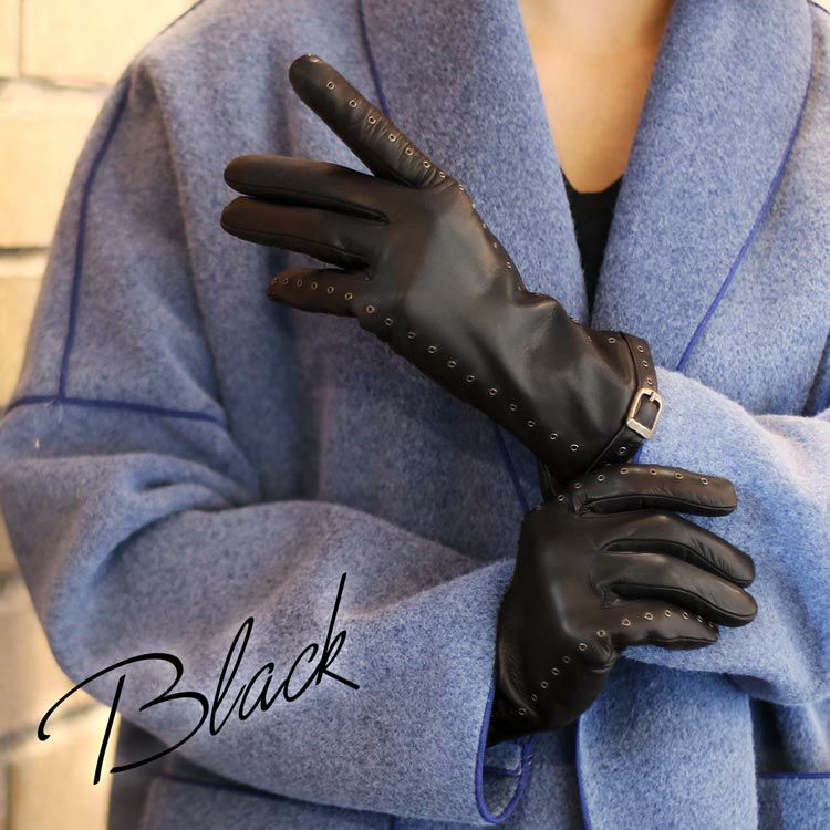 名入れ 別途購入で可能】ラム革 手袋 カシミヤ裏地 スマホ対応 ベルト