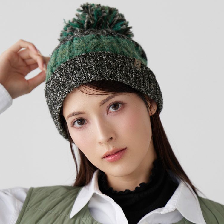 ニット帽 ポンポン付き 2WAY レディース イタリア製糸使用