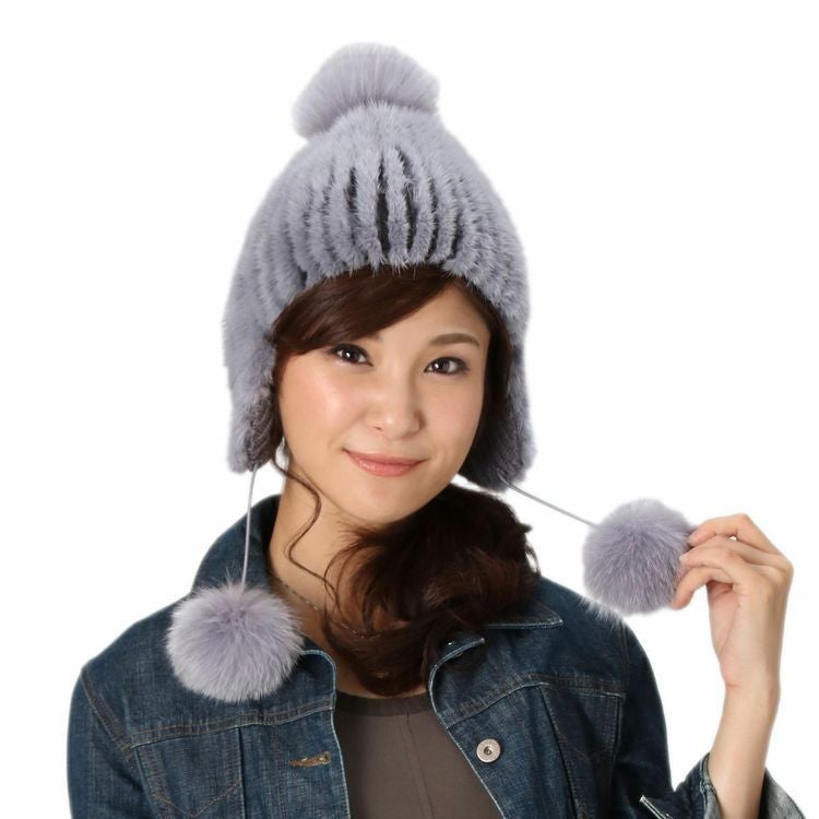 ミンク ファー ボンボン付き 帽子 フォックス 7F
