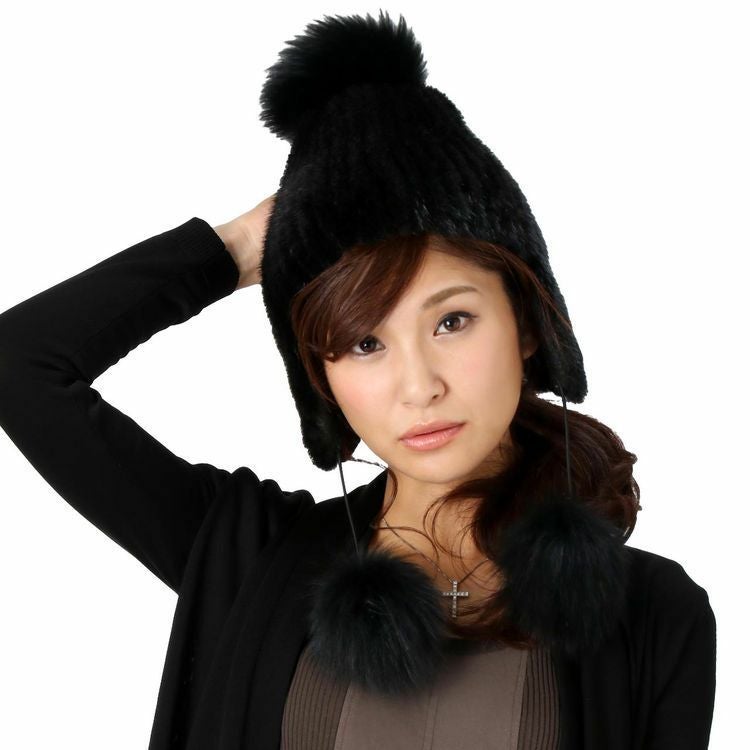 ミンク ファー ボンボン付き 帽子 フォックス 7F
