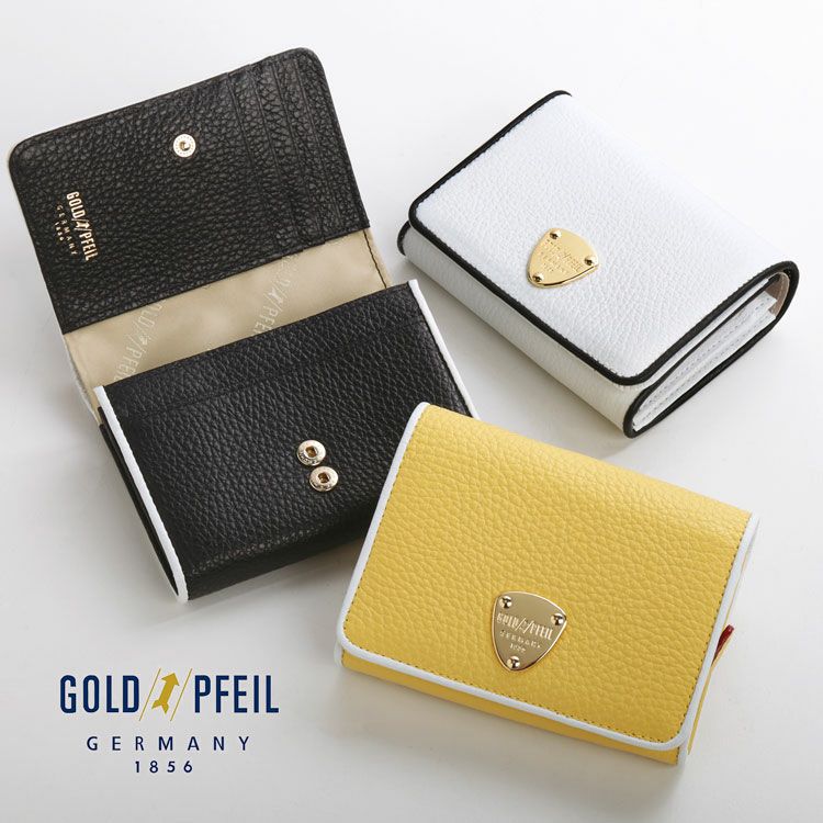 PFEIL 折り財布 レディース 本革 牛革軽量 二つ折り 小型財布 GOLD PFEIL 折り財布 レディース 本革 バイカラー 牛革 財布 軽量 折