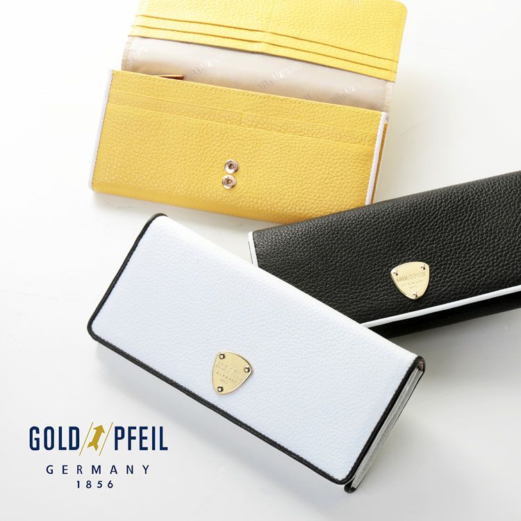 GOLD PFEIL 長財布 レディース 本革 かぶせ 革 バイカラー 牛革 財布