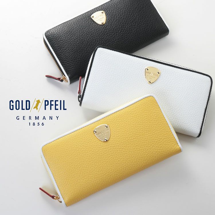 GOLD PFEIL 長財布 レディース 本革 ラウンドファスナー 革 バイカラー