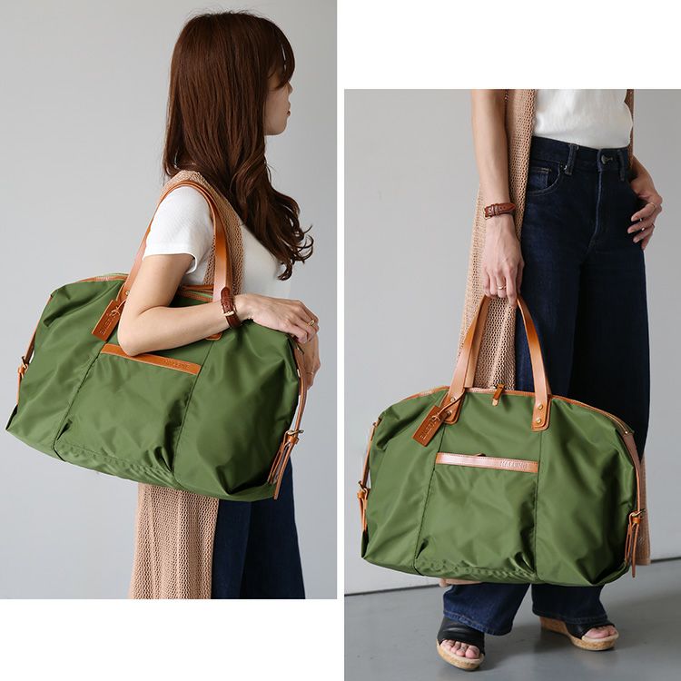 HALEINE ナイロン ボストンバッグ 栃木レザー 大きめ