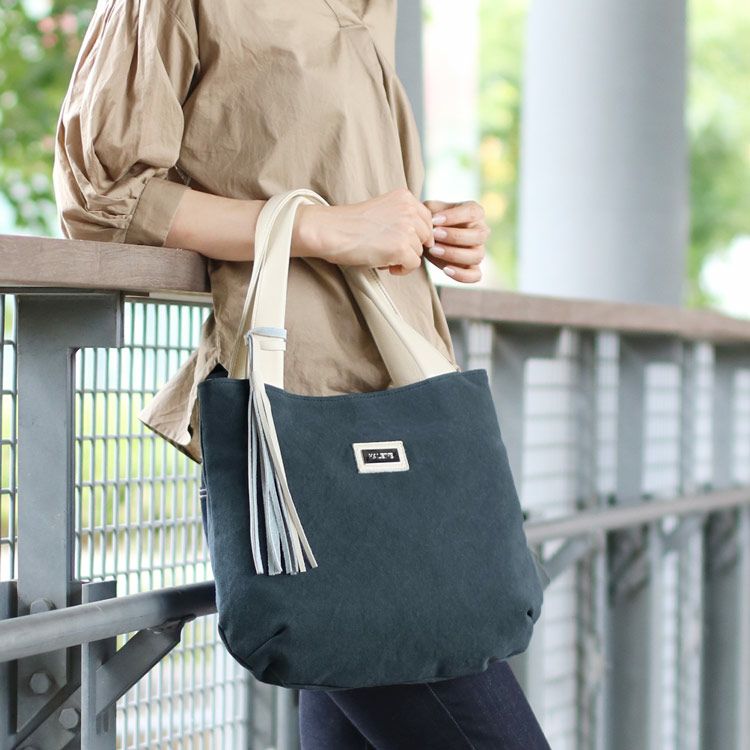 HALEINEトートバック HALEINE 帆布 キャンバス トートバッグ 日本製 シュリンク レザー バイ