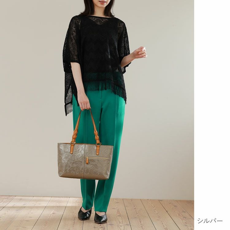 Jamale牛革レディーストートバッグ日本製グレーシルバー