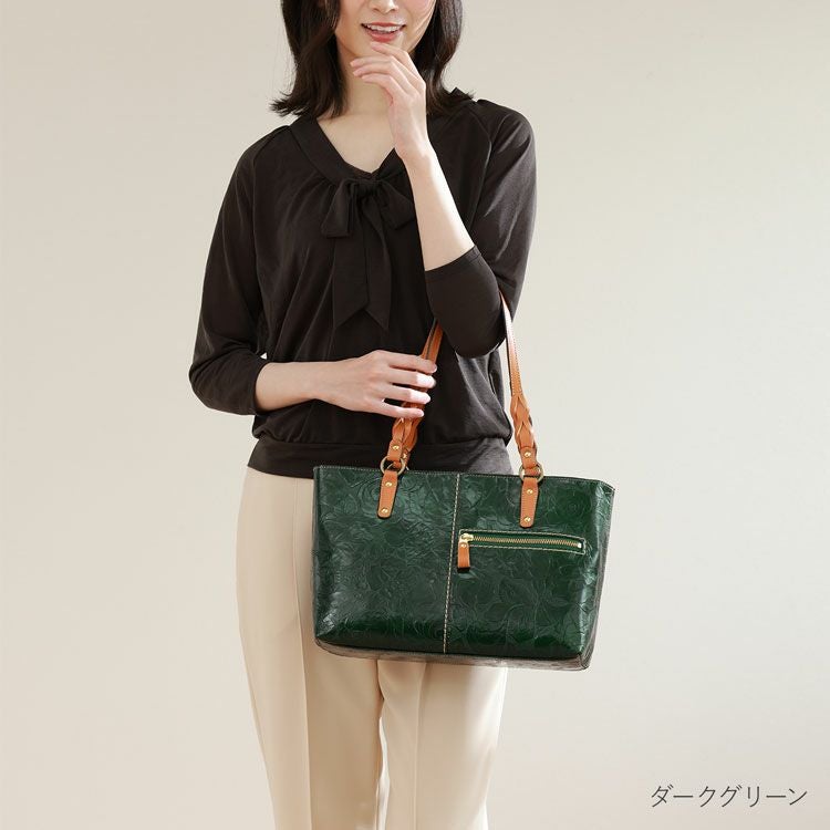 Jamale牛革レディーストートバッグ日本製ローズ柄