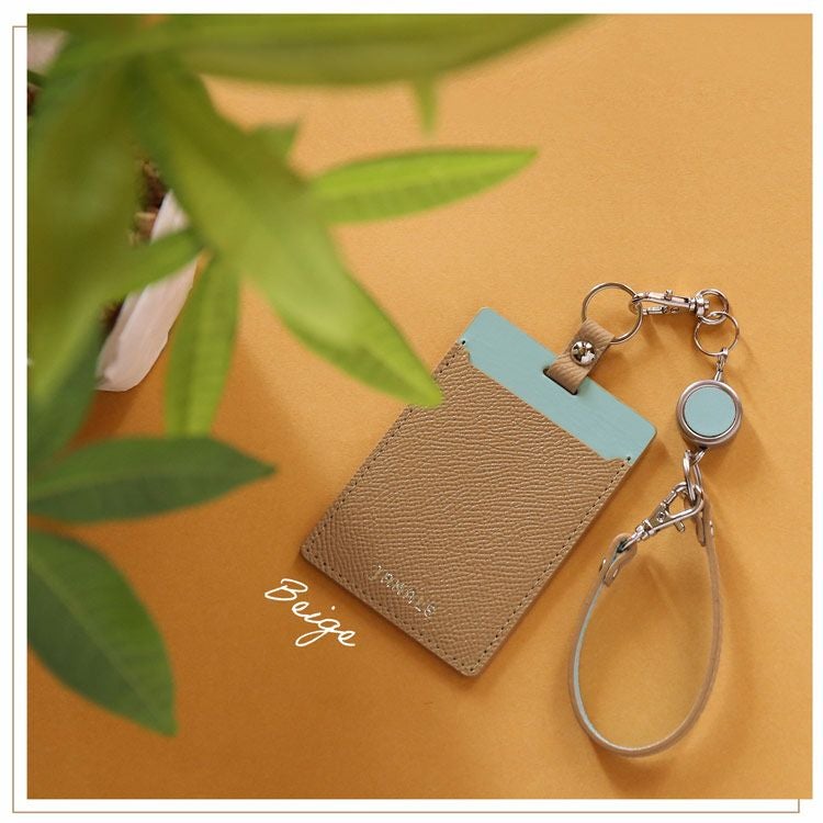 パスケースベージュ定期入れ本革バイカラー