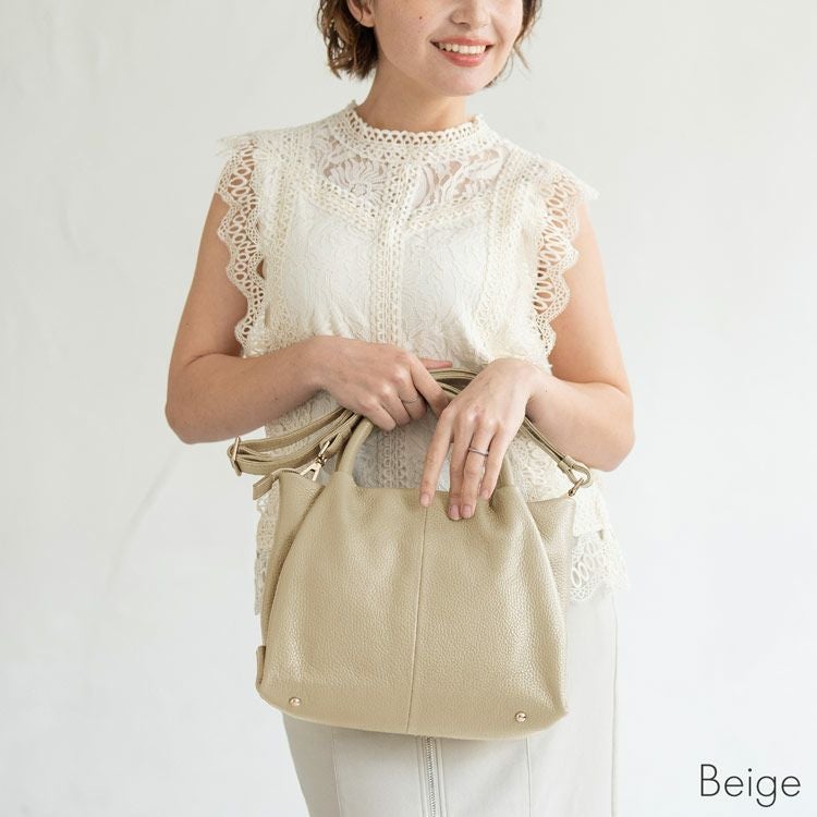 ライトベージュ2wayバッグ牛革レザー
