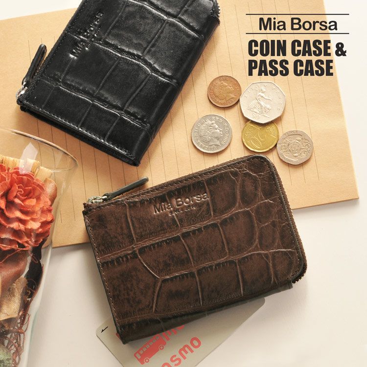 財布・ケース・小物入れ misao Mia Borsa 牛革 クロコダイル型押し パスケース コインケース