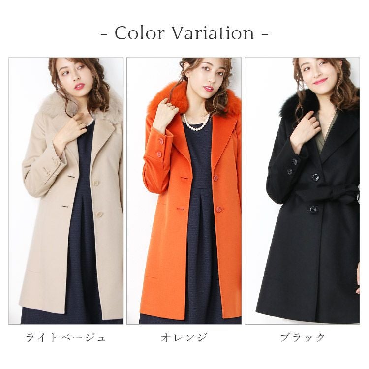 ERA/エラ カシミヤ 100％ コート フォックス 襟 コート 着丈90cm