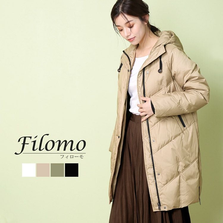 ダウンコート フード付き ハンガリー ダウン90％ 手洗い Filomo 冬