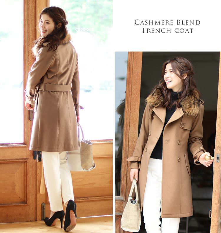 Filomo カシミヤブレンドウール トレンチコート レディース ファー付き 6F